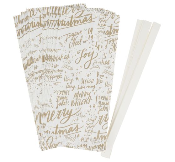 Kit étoiles en sac en papier « Merry Christmas », grand, Blanc