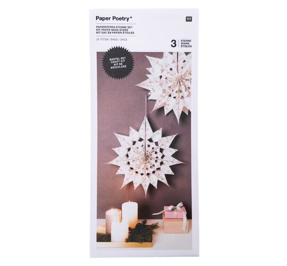 Kit étoiles en sac en papier « Merry Christmas », grand, Blanc