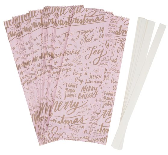 Kit étoiles en sac en papier « Merry Christmas », grand, Rose