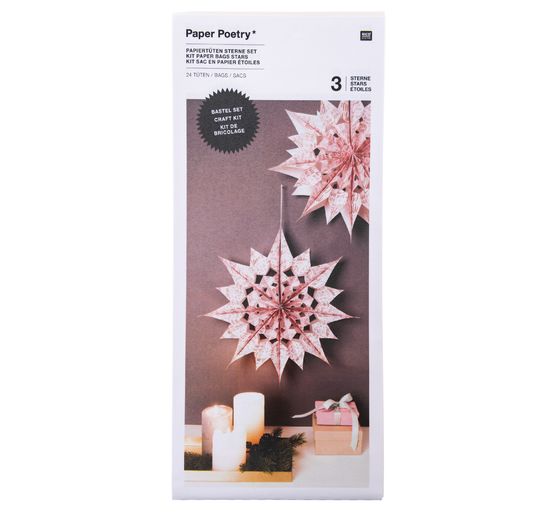Kit étoiles en sac en papier « Merry Christmas », grand, Rose
