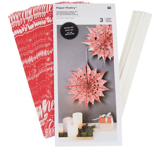 Kit étoiles en sac en papier « Merry Christmas », grand, Rouge