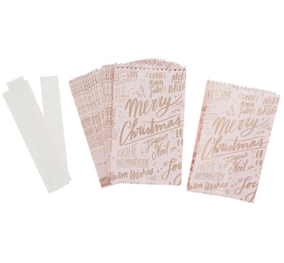 Kit étoiles en sac en papier « Merry Christmas », petit, Rose
