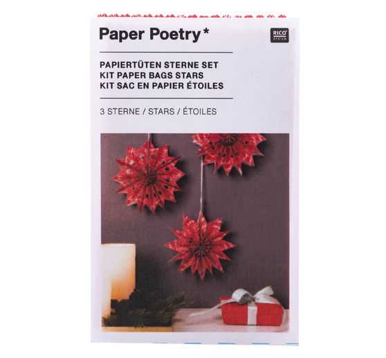 Kit étoiles en sac en papier « Merry Christmas », petit, Rouge